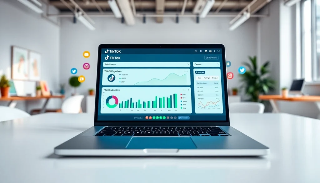 TikTok SMM panel interface, showcasing vibrant social media metrics and analytics.
