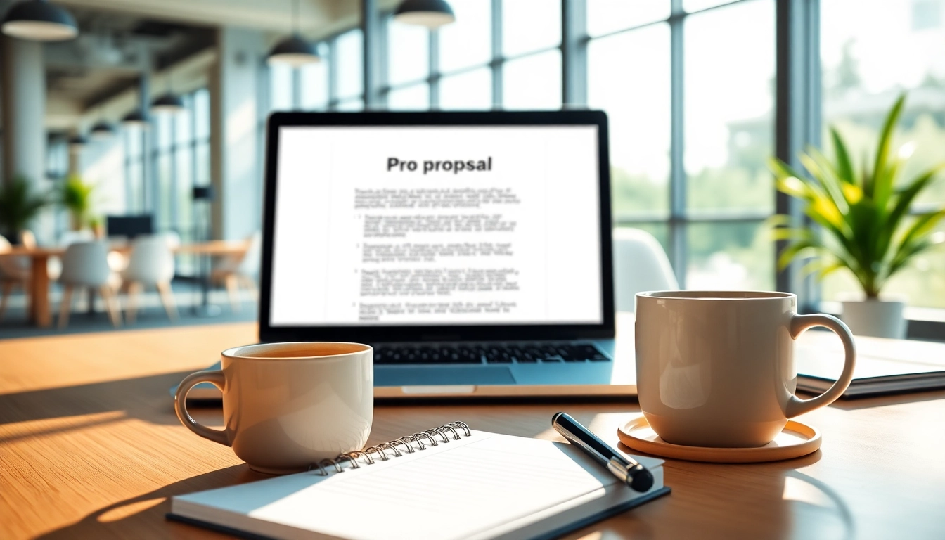 Crafting a customized proposal writing document in a professional workspace.