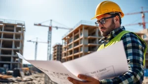 Engaged construction worker analyzing plans, showcasing diverse careers in construction.