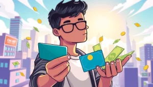 신용카드 현금화 방법을 설명하는 사람과 주변 현금 노트