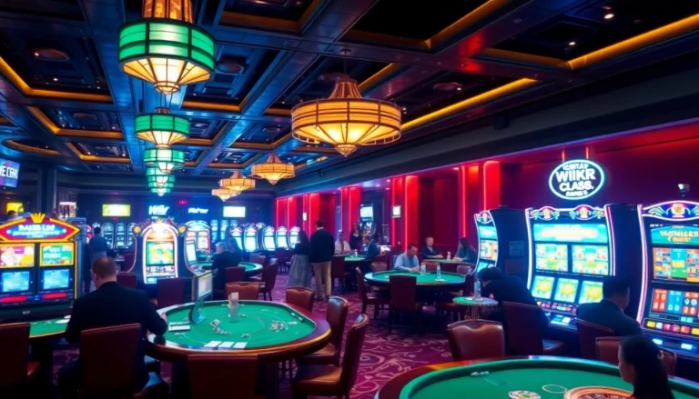 Người chơi hào hứng tham gia vào một casino sống động, nhấn mạnh liên kết W88 cho cá cược trực tuyến.