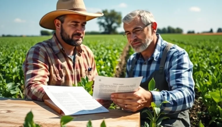 A farmer focusing on agriculture law amidst vibrant crops in a sunny field.