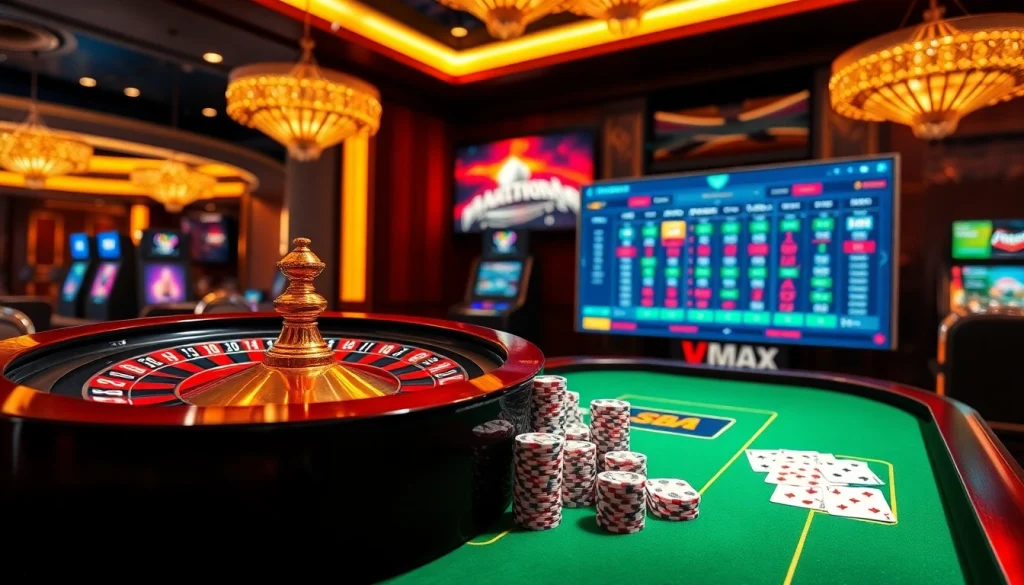 Experience the thrill of Nhà cái vmax with vibrant casino tables, thrilling games, and professional ambiance.