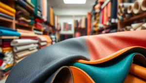 Verken kunst leer variëteiten in een textielwinkel met verschillende kleuren en structuren.