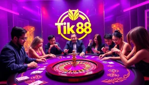 Người chơi tại bàn casino Tik 88 đang ăn mừng khoảnh khắc thắng.