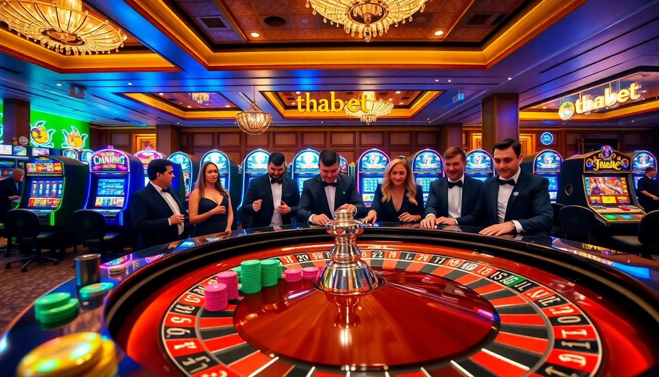 Experience thrilling gameplay at thabet's luxurious casino, featuring roulette and slot machines.