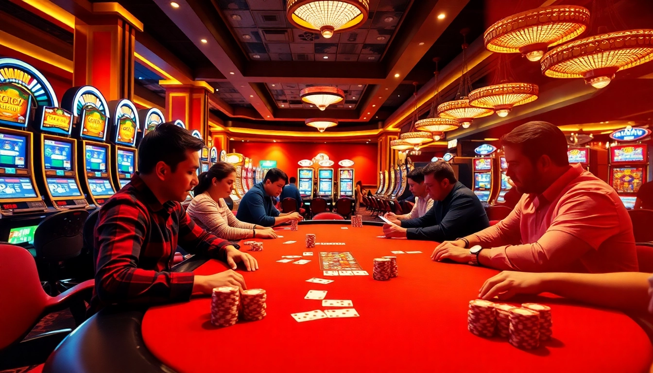 Experience the excitement of gambling at OKWIN, featuring vibrant poker tables and digital betting interfaces.