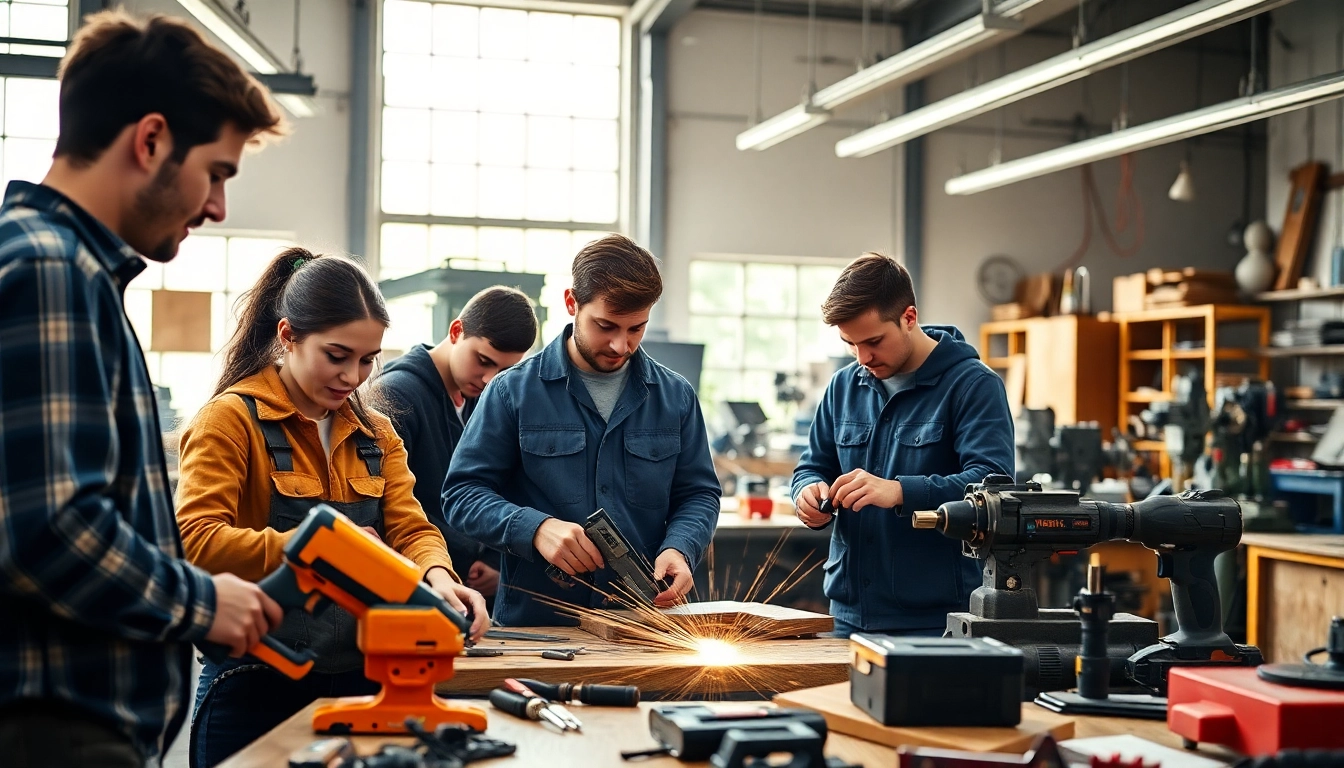 Engaged students at a Trade School In Tennessee learning practical skills in a well-equipped workshop.