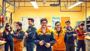 Students training in trade schools in southern California focusing on electrical, HVAC, and plumbing skills.