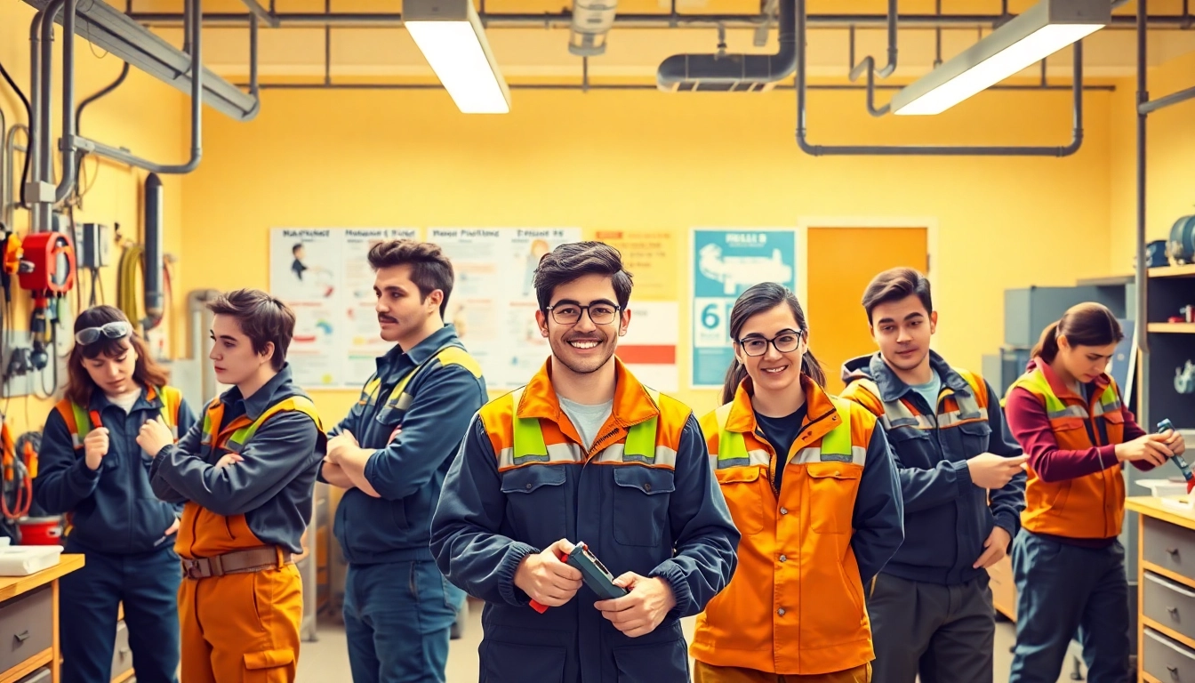 Students training in trade schools in southern California focusing on electrical, HVAC, and plumbing skills.