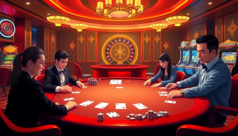 Exciting poker game at Nhà cái XX88, showcasing luxury chips and professional players.