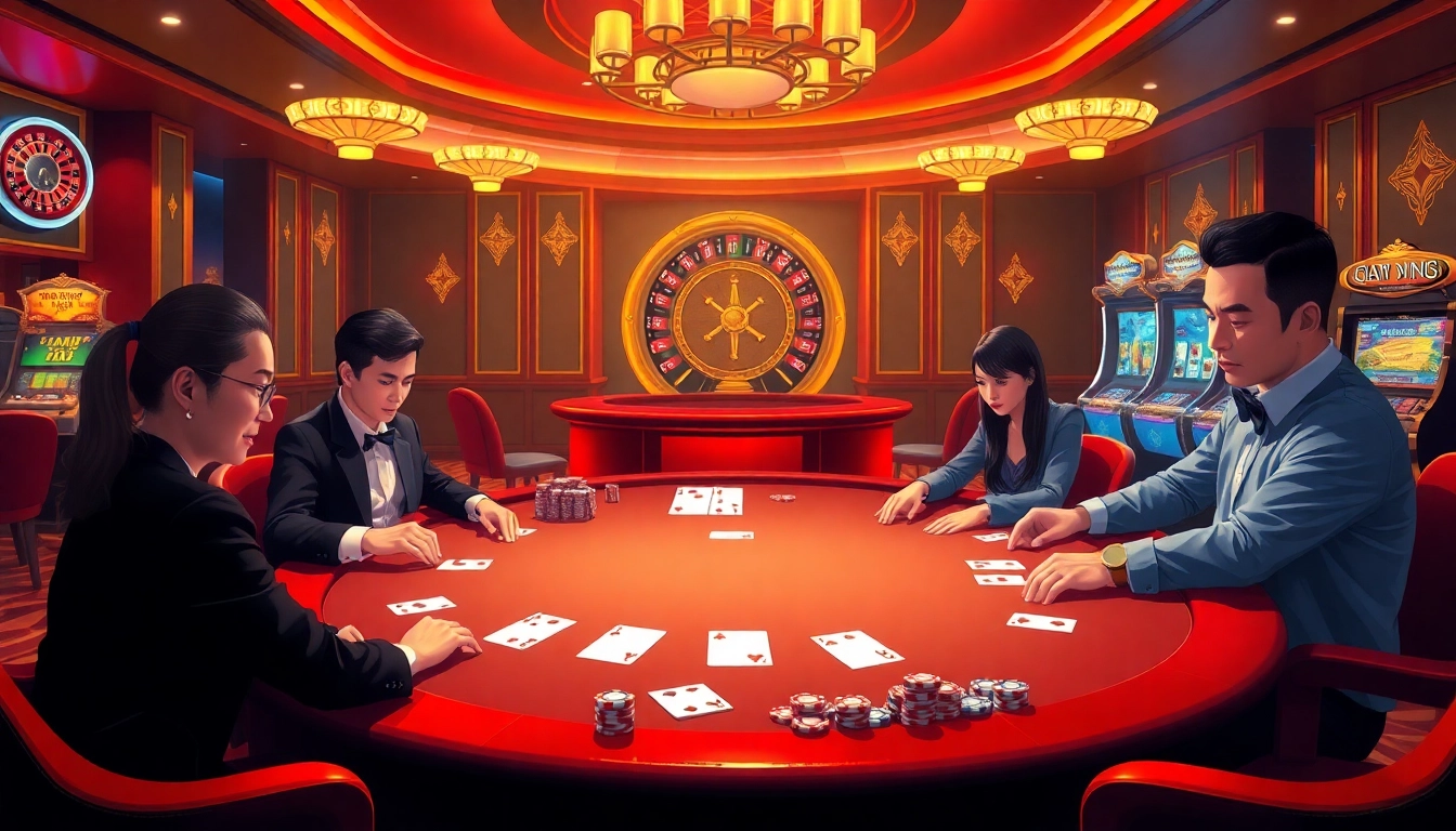 Exciting poker game at Nhà cái XX88, showcasing luxury chips and professional players.