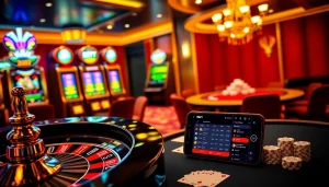 Experience the thrill of betting at 188bet with vibrant slot machines and a sleek poker setup.