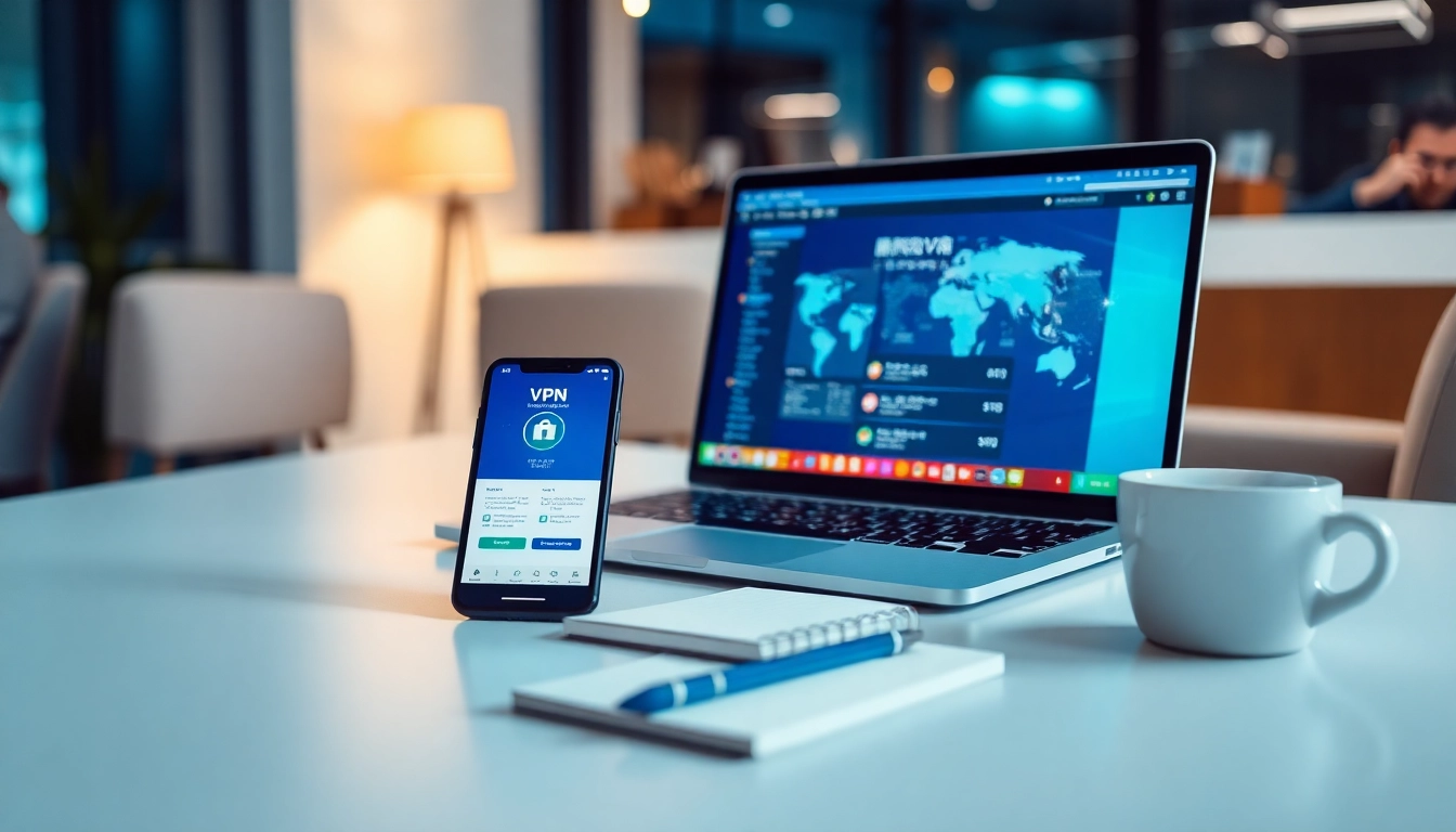 快连vpn下载 interface displayed on modern devices in a productive setting.