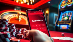 Experience thrilling gameplay with the Superbet App amidst exciting casino elements.