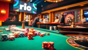 Experience live gaming action with the rio App, featuring a dynamic casino table and digital interface.