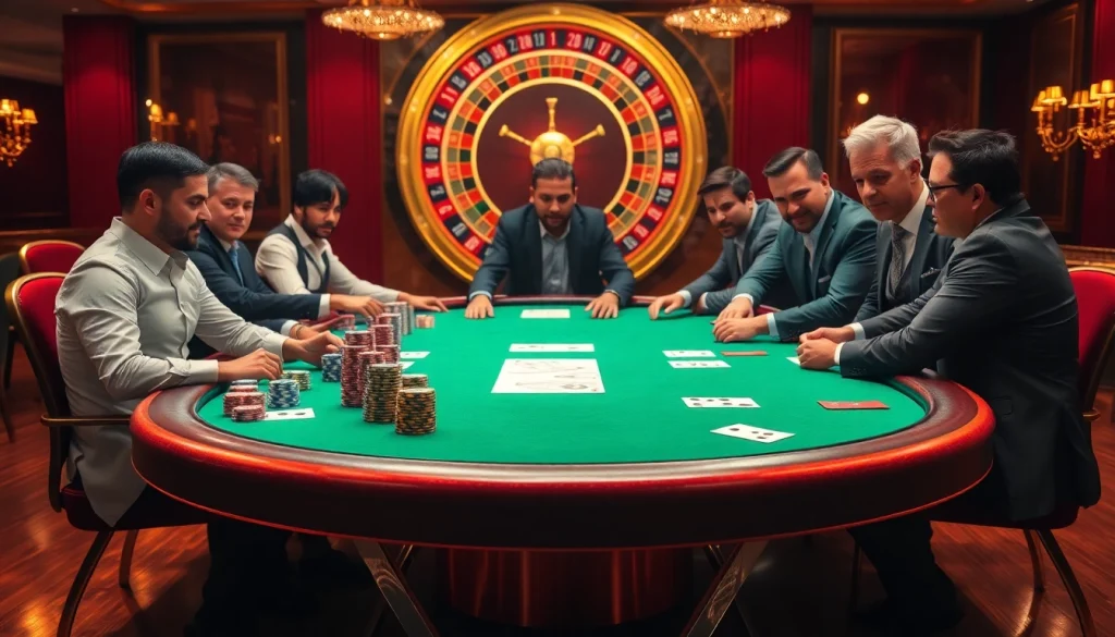 Players strategizing at a luxurious poker table showcasing s8 betting slips among poker chips.