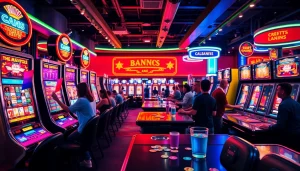 Aktifitas bermain Istana777 dengan slot mesin yang berwarna-warni di kasino yang ramai