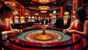 Players enjoying high-stakes betting at MM88COM’s luxurious roulette table with vibrant chips.