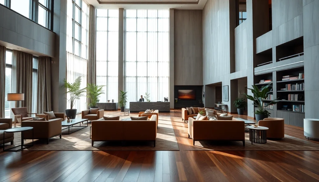 Luxury hotel in Sweden lobby with elegant decor and inviting atmosphere.