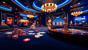 Kuwin casino environment with poker chips and cards, capturing excitement and betting action.