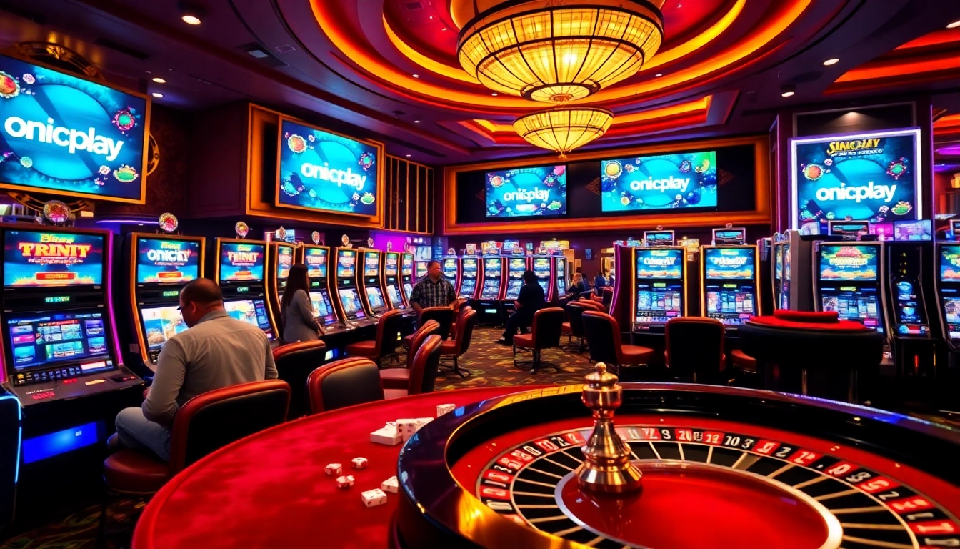 Experience the thrill of onicplay with vibrant slot machines and engaging players in a luxurious casino setting.