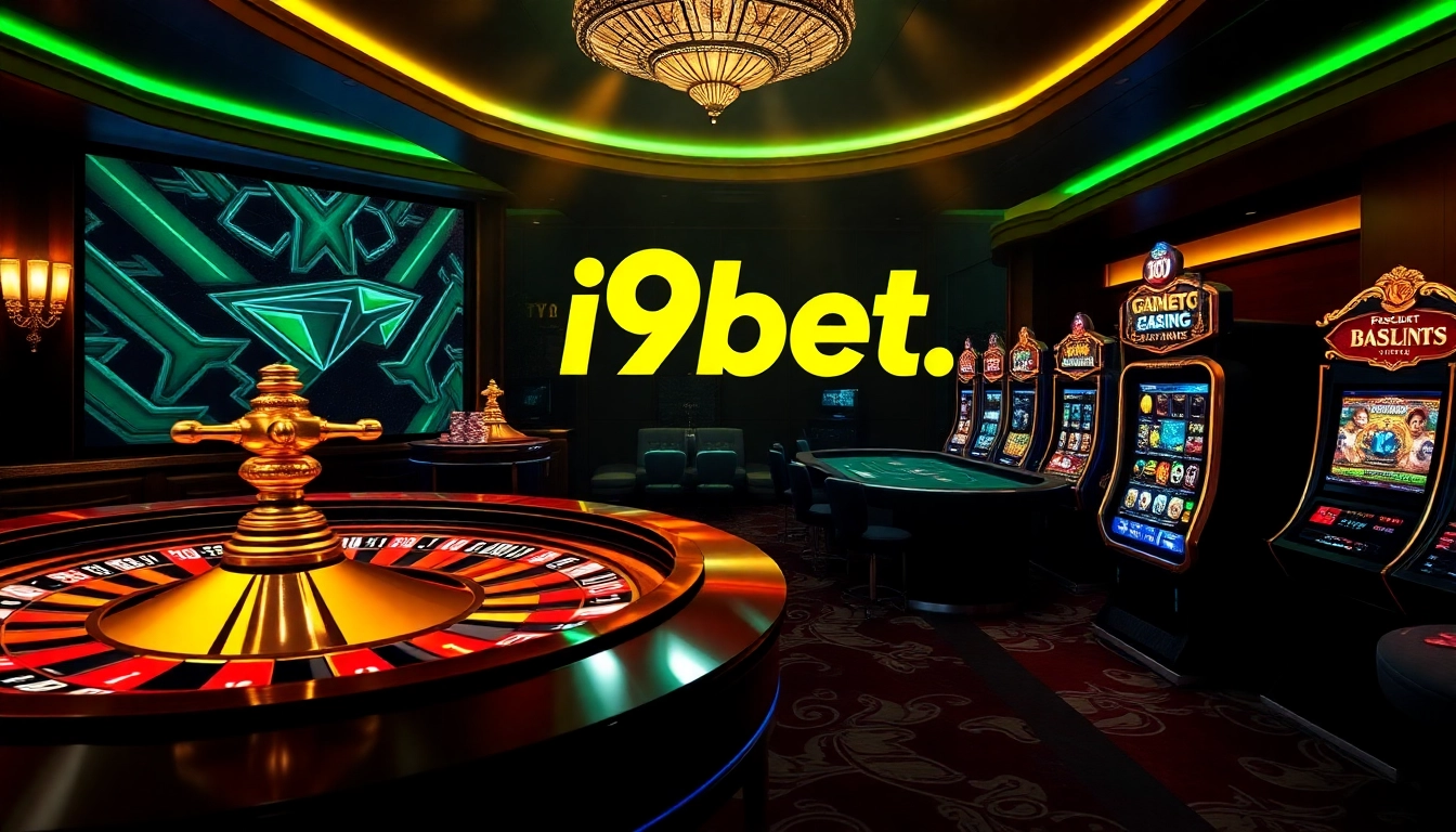 Experience thrilling gambling action with i9bet.'s vibrant online casino visuals featuring poker chips and roulette.