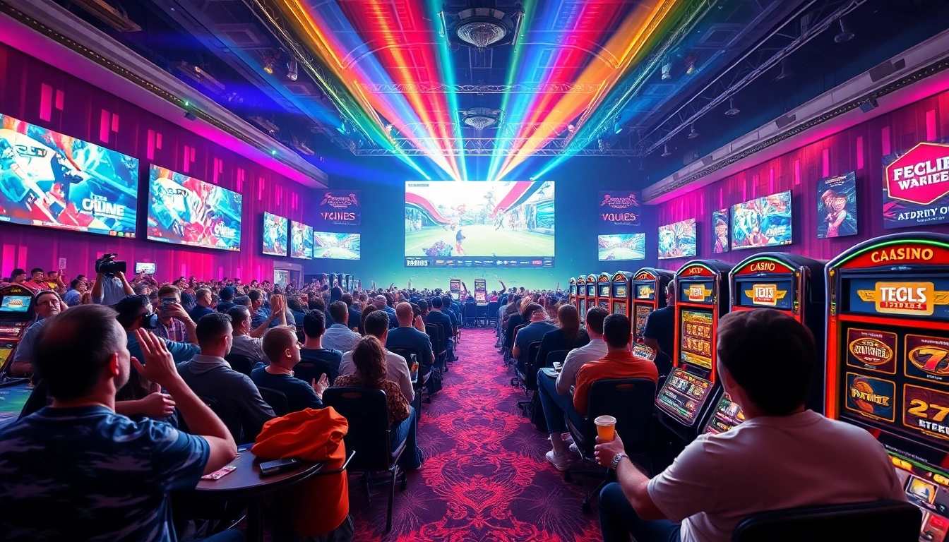 Exciting esports event showcasing Trực tiếp Esport with fans cheering and gambling elements.