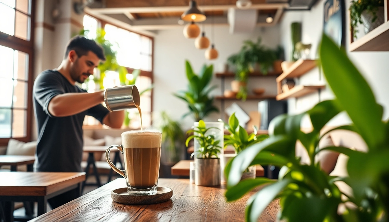 Kaffeetrinken im Coffee Shop Lloret de Mar mit gemütlicher Atmosphäre und lebendigen Pflanzen.