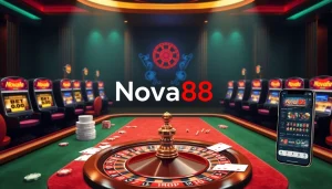 Nova88 online casino interface showcasing luxury gaming tables, vibrant slot machines, and mobile betting options at trang chủ nova88.