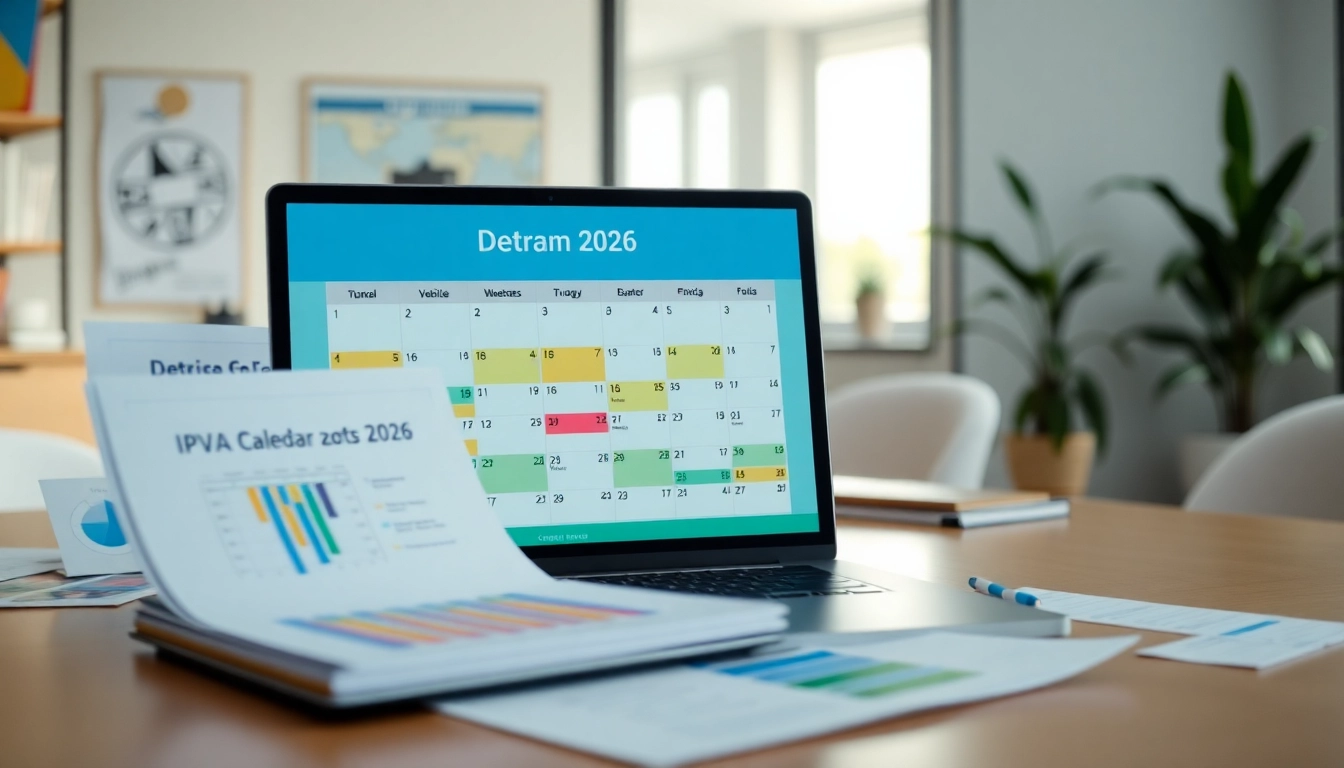 Detailed IPVA GO calendar and Detran website, showcasing vehicle tax payments.