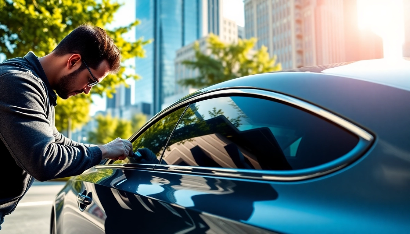 Applying ceramic window tint enhances vehicle aesthetics and UV protection.