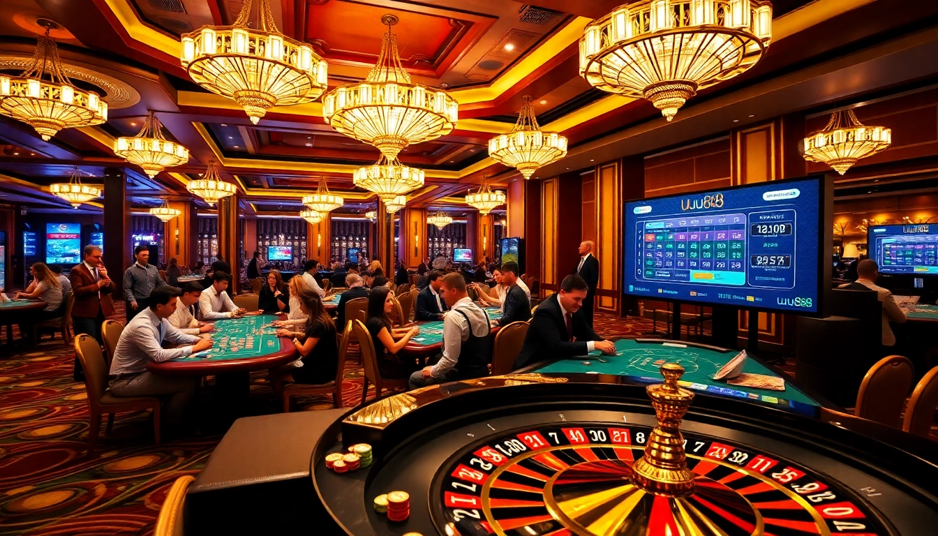 Engage in thrilling games at uu88 with vibrant casino visuals showcasing excitement and luxury.