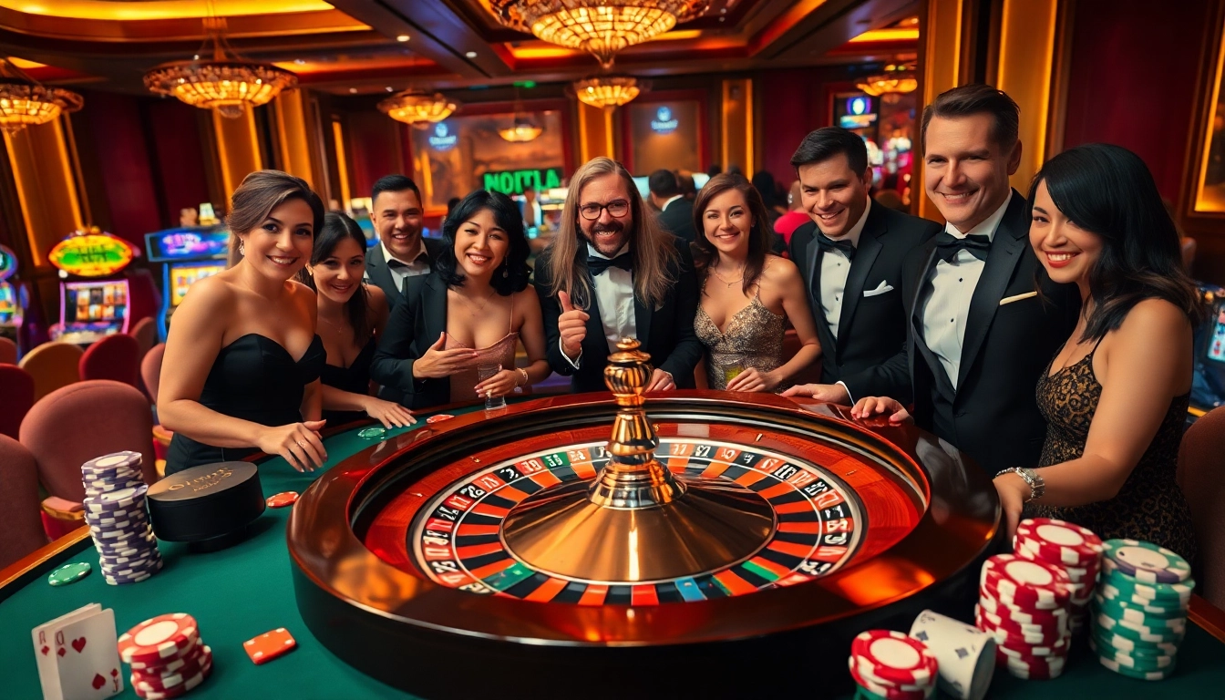 Excited players enjoying a luxurious roulette game at onicplay casino.
