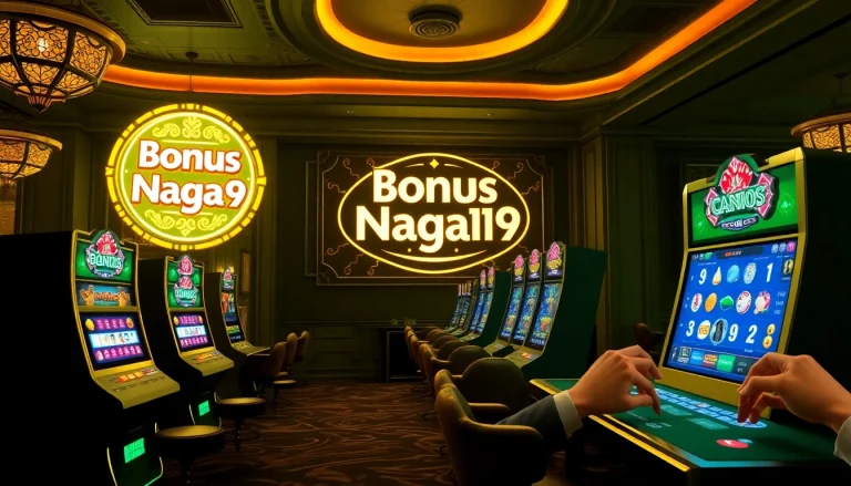 Engage with Bonus Naga169 at an upscale online casino featuring vibrant slot machines and dynamic betting interfaces.