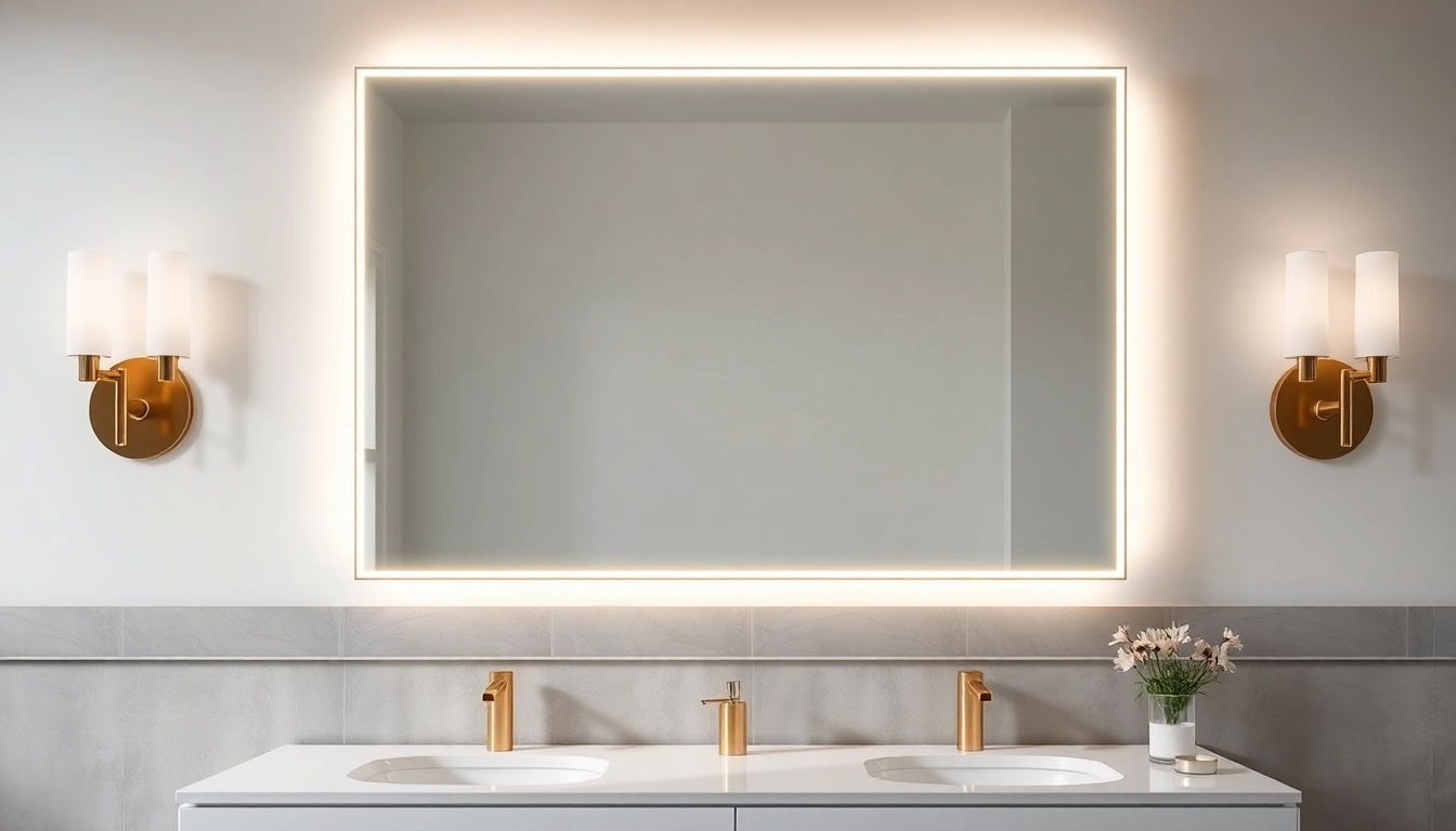 Showcase of an elegant bathroom mirror above a sleek vanity in a modern setting.