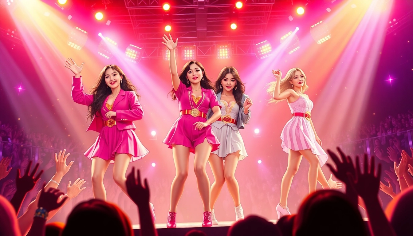 Blackpink members performing energetically on stage, showcasing their unique styles and charisma.
