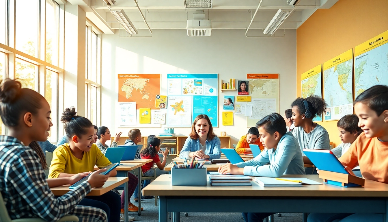 Engaging classroom scene showcasing innovation in education with diverse students learning actively.