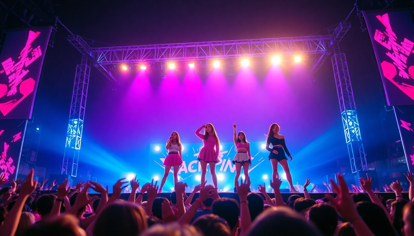Catch the latest Blackpink news featuring the group performing in a vibrant concert atmosphere.