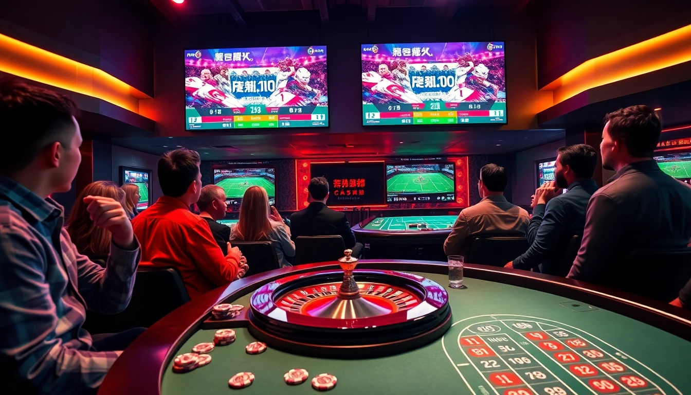 Experience thrilling real-time football scores, 'ผลบอลสด,' amidst an exciting casino atmosphere with poker chips and roulette.