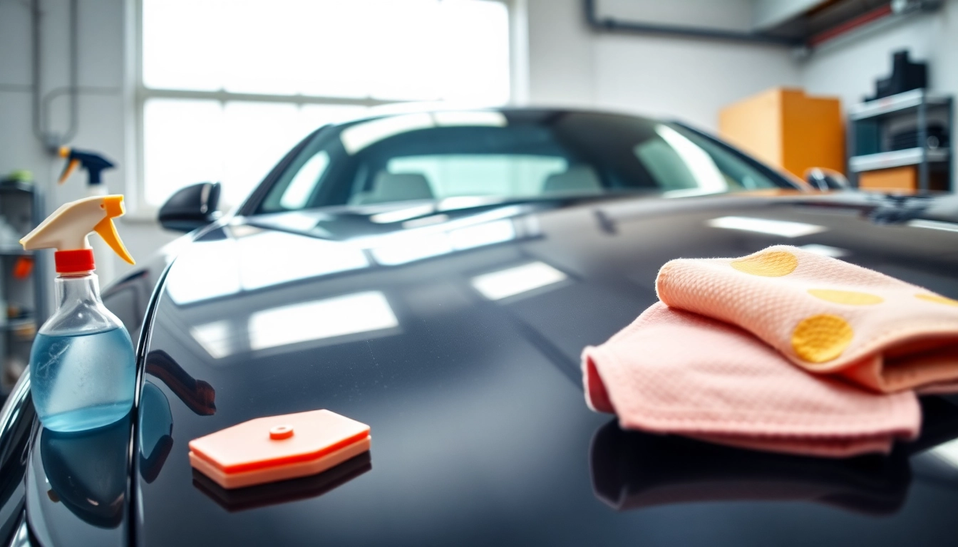 Enhance your car with expert car detailing Chattanooga showcasing tools and a gleaming vehicle.