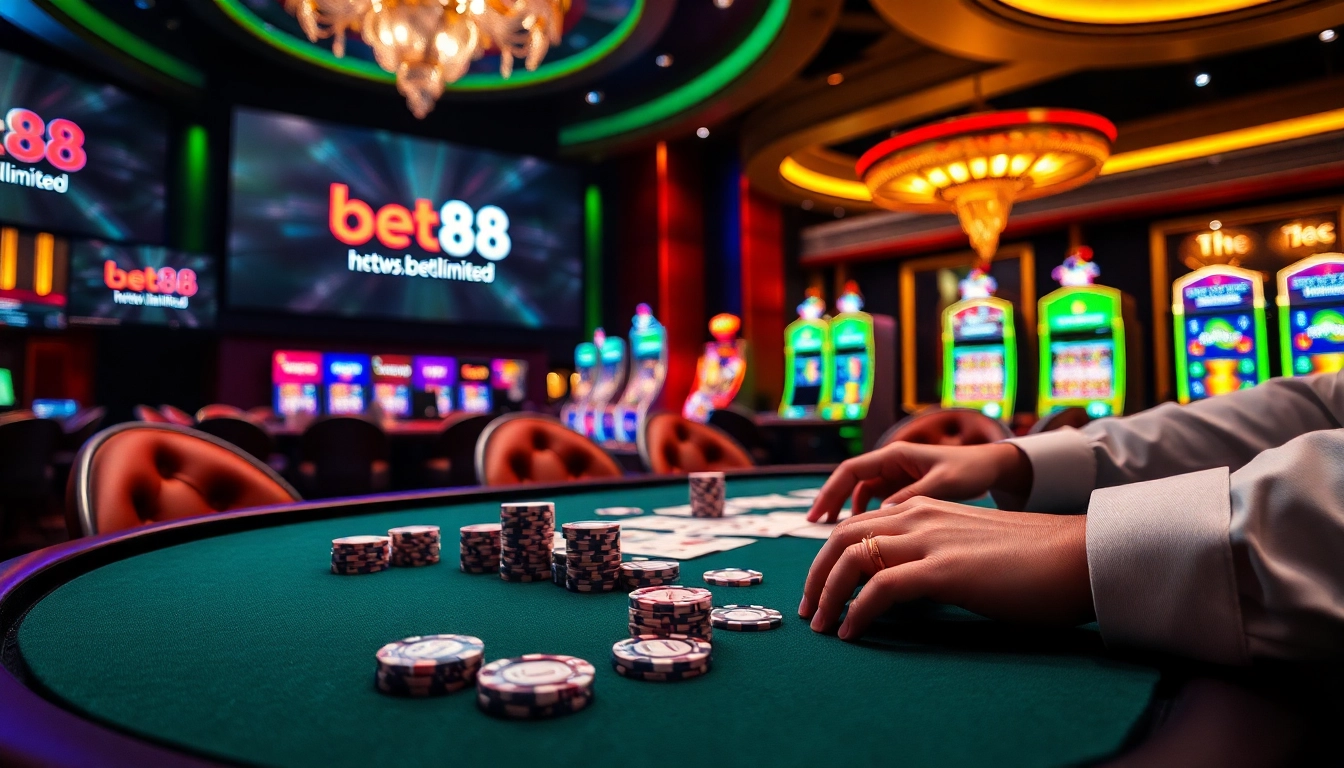 Experience high stakes at https://bet88.limited/ with vibrant poker chips and an elegant casino setting.