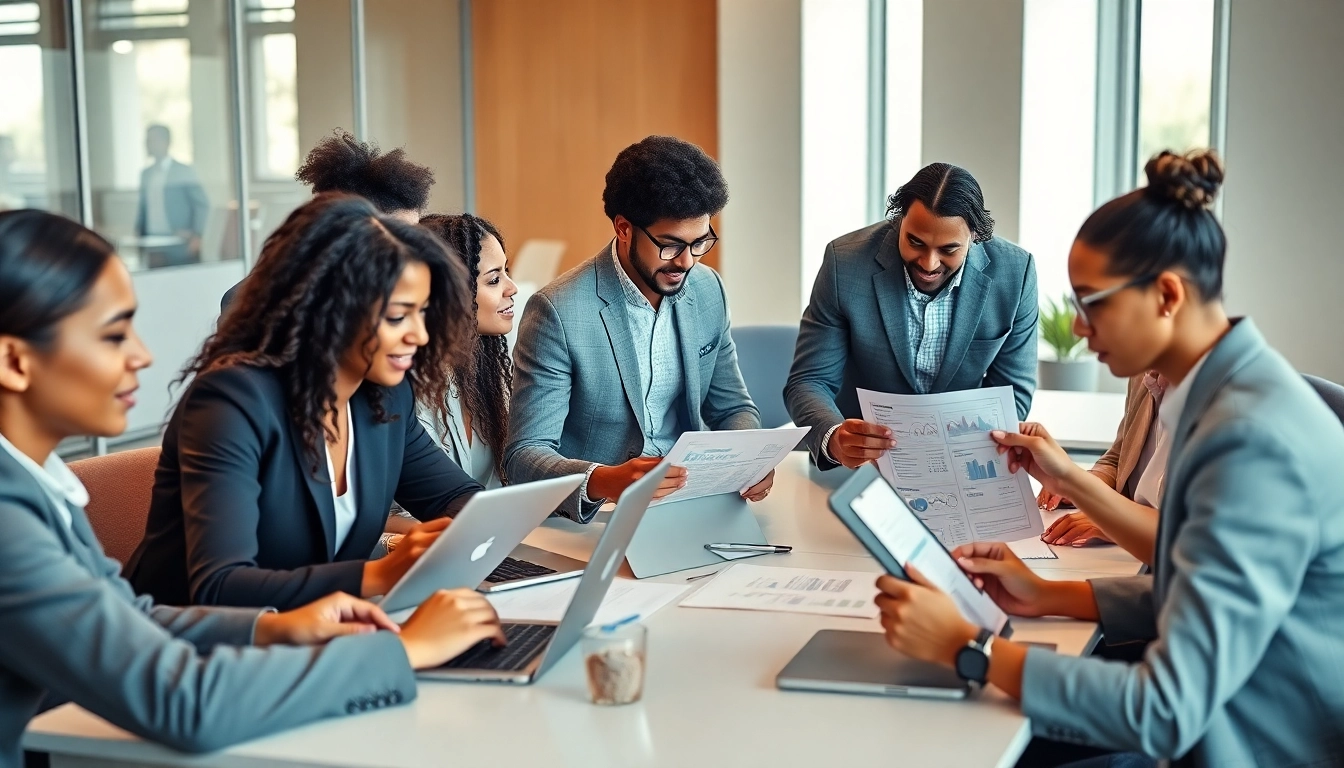 在现代办公室使用WPS下载软件的商务专业人士。