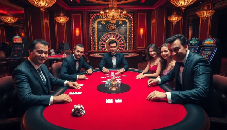 Players at a luxurious poker table experience the thrill of Clube VIP HHBET.