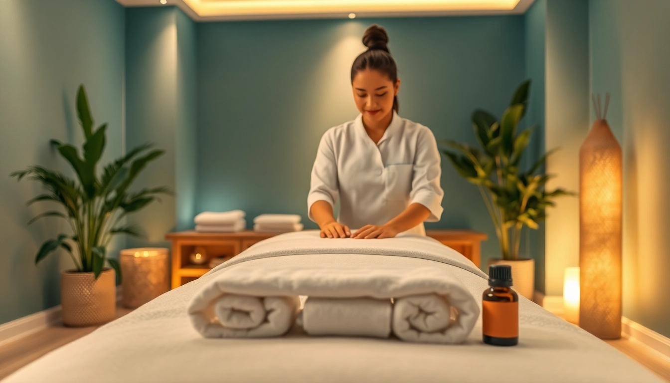 출장안마 service setup in a serene spa environment with a professional therapist.