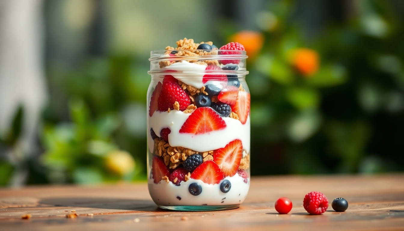 Enjoy a healthy breakfast with a colorful parfait in a mason jar from https://masonjarbreakfast.com.
