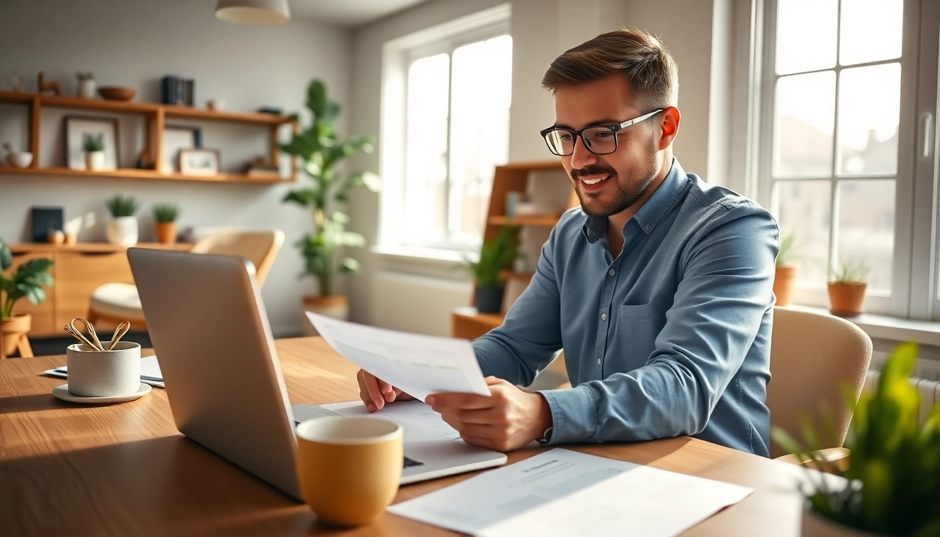 Virtual tax preparer assisting clients while working in a cozy home office setting.