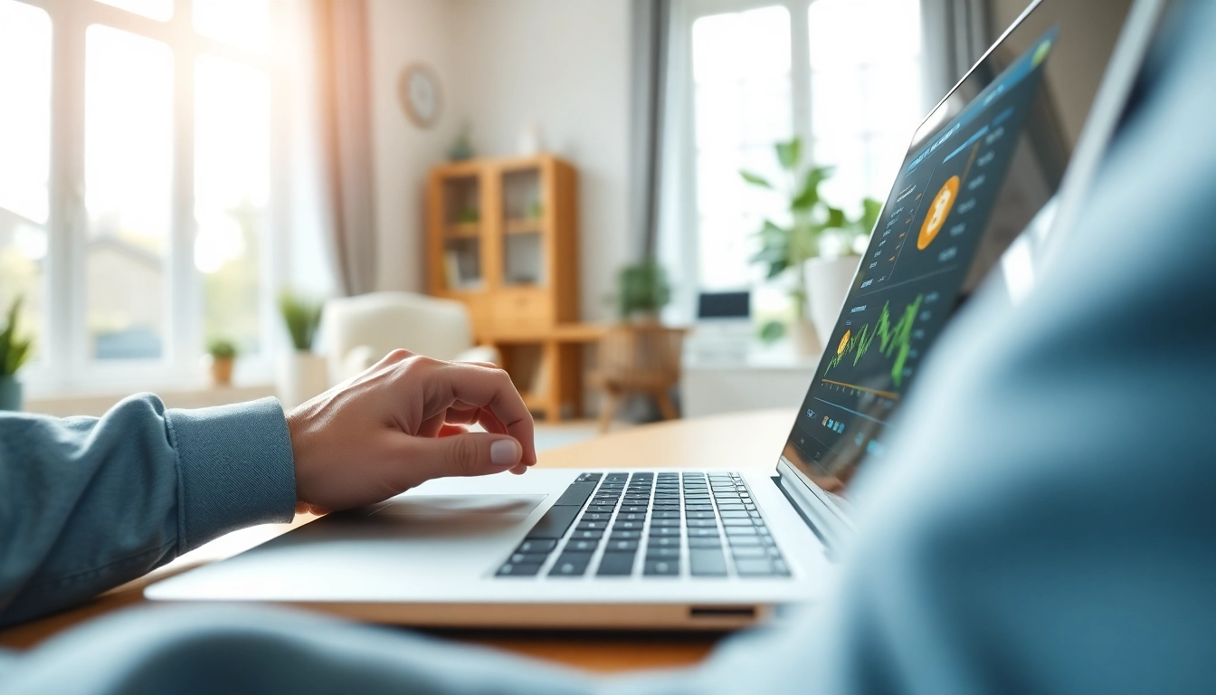 Acheter bitcoin facilement sur un ordinateur moderne dans un bureau chaleureux.