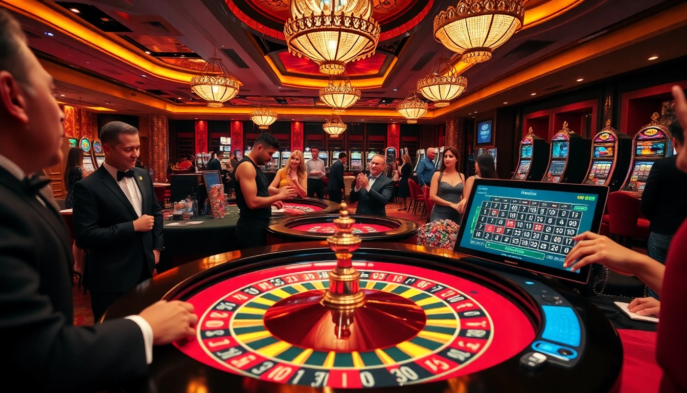 Excited players celebrating wins at MM88 casino tables with colorful chips and modern gaming tech.