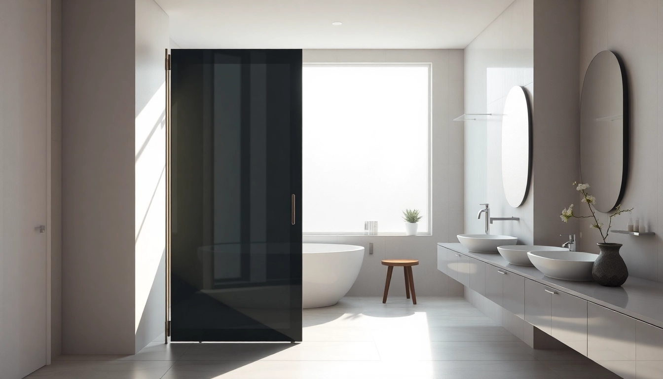 Enhance your bathroom space with a stylish black shower sliding door for modern elegance.